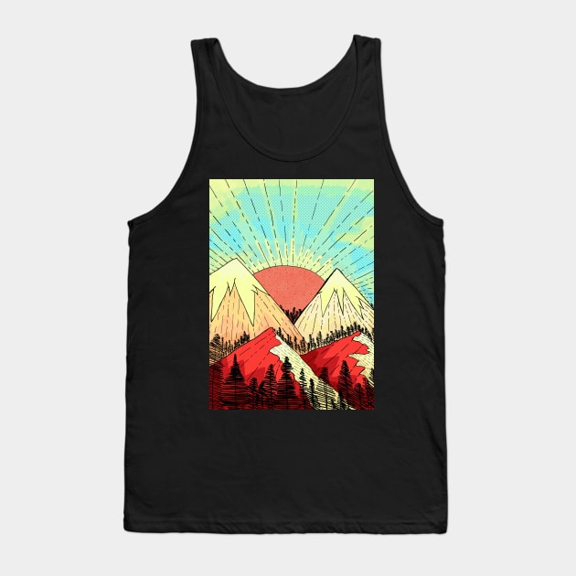 Retro mountain hills Tank Top by Swadeillustrations